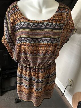 City Triangles Orange, Black & Purple Patterned Boho Dress